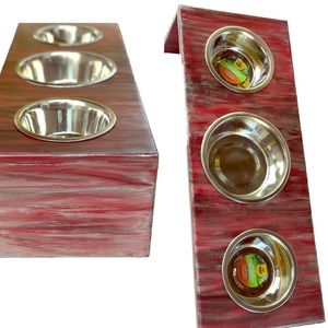 Winter Plum 3 Bowl Dog Feeder- Dog Bowl Stand